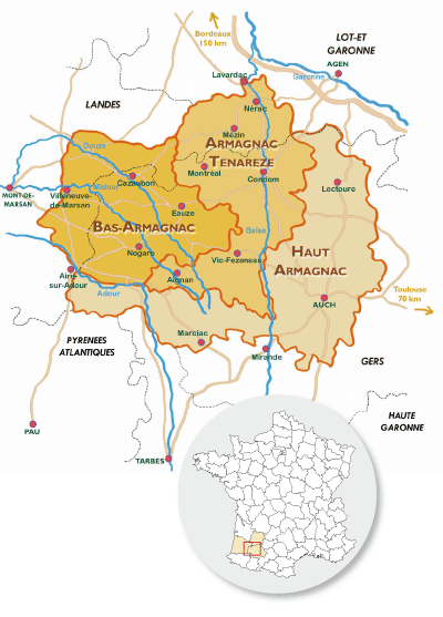 Carte des régions de l'Armagnac
